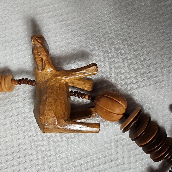 VINTAGE WOODEN SAFARI STATEMENT NECKLACE - Picture 3 of 6